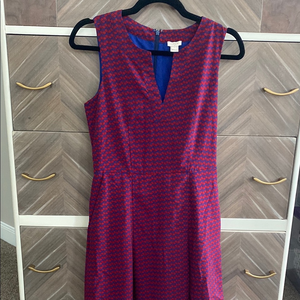 J. Crew Red and Blue cherry Pattern Sleeveless Midi Dress